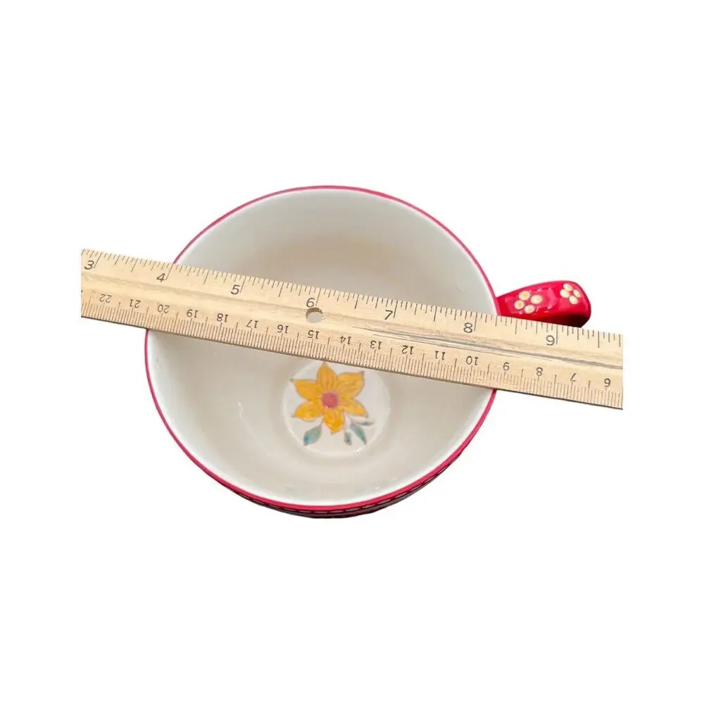 Anthropologie Artistic Accent Hand Painted Tea/Coffee Cup Red‎ Floral Large EUC
